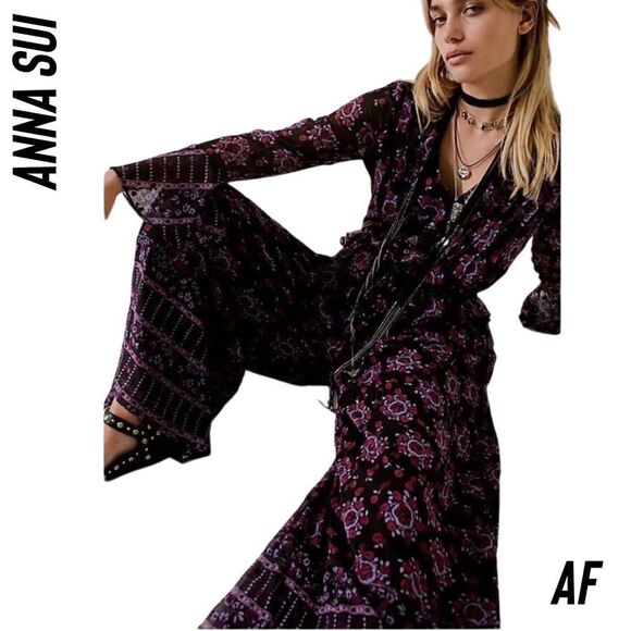 FREE PEOPLE BY ANNA SUI THE CASSIEL PRINT JUMPSUIT IN BLACK COMBO NWT - Picture 10 of 12